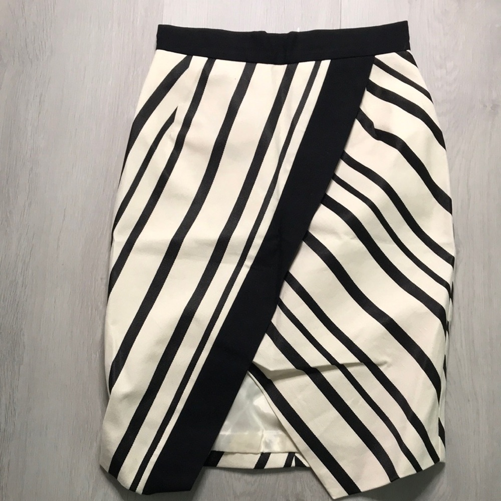 H&M LINEN SKIRT IVORY BLACK STRIPE PENCIL 4 NWT